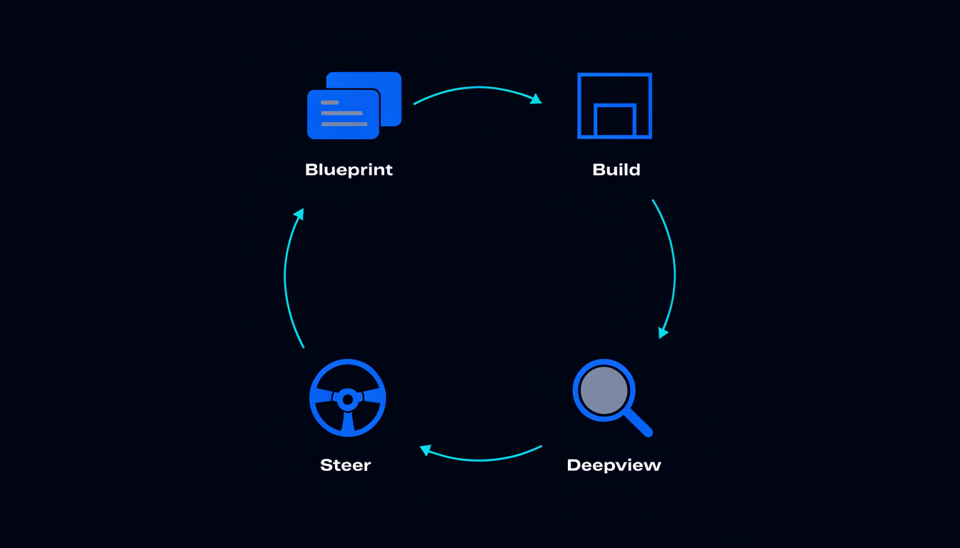 Illustration for: The Agent Review Loop: Blueprint, Build, Deepview, Steer